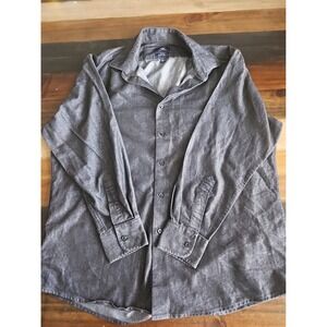 Dockers Men's Large Gray Fitted Long Sleeve Button Up Shirt Stretch Collar L0060